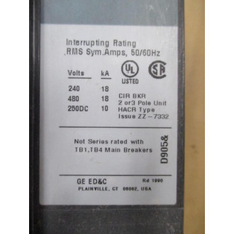 General Electric TED134080 80A Industrial Circuit Breaker GE - Used