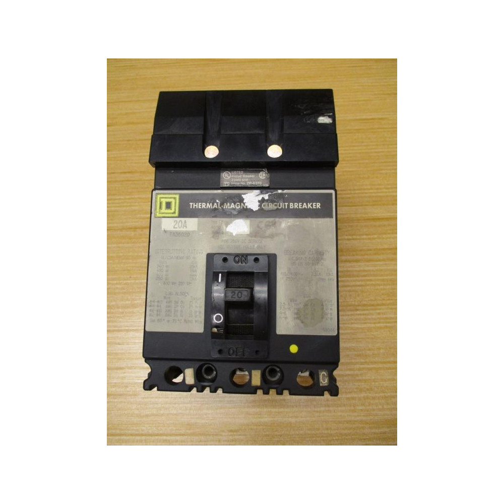 Square D FA-36020 Thermal-Magnetic Circuit Breaker FA36020 WO Bracket - Used