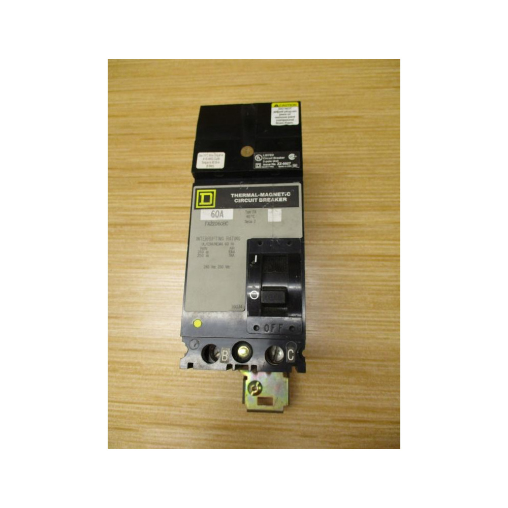 Square D FA22060BC 60A Thermal-Magnetic Circuit Breaker - Used