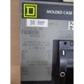 Square D FH36030 Circuit Breaker Series 2 - Used