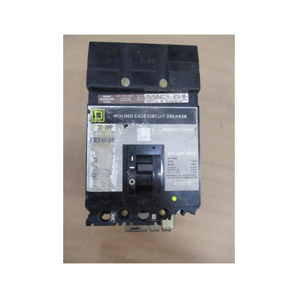 Square D FA34030 30A Molded Case Circuit Breaker Cracked - Used