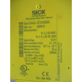 Sick UE10-3OS3D0 Safety Extension Relay 6024918 - Used