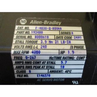 Allen Bradley F-4030-Q-H00AA AC Servo Motor  Motor 193488