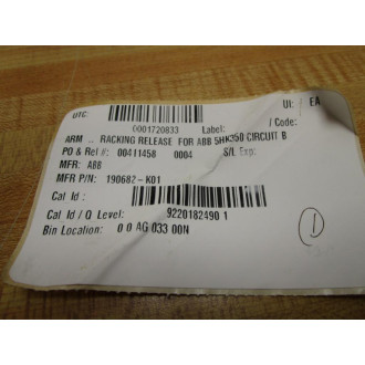 ABB 190682K01 Racking Release Shaft - New No Box