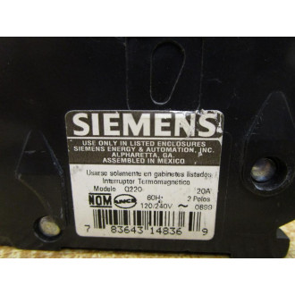 Siemens Q220 Circuit Breaker 20A 2 Pole - New No Box