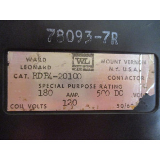Ward Leonard RDP4-20100 Reliance Contactor 78093-7R - Used