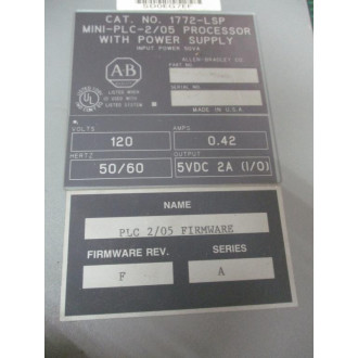 Allen Bradley 1772-LSP Mini-PLC 205 Processor wPS FW Rev.F, Ser. A - Used