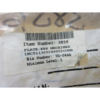 KHS Machines INC51130024S002COMB Plate 3856 (Pack of 6) - New No Box