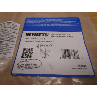 Watts RK 009-RV 34-1 Relief Valve Rubber Parts Kit 0887181