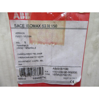 ABB 1SDA037331R1 Circuit Breaker 25A SACE S3 N 150