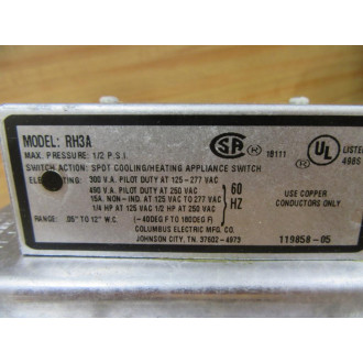 Columbus Electric RH3A Air Flow Switch - New No Box