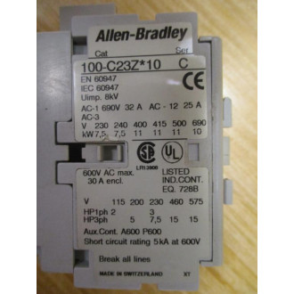 Allen Bradley 100-C23ZJ10 Contactor 100-C23Z*10 - Used