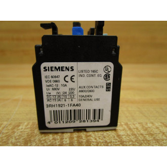 Siemens 3RH1921-1FA40 Contact Block 3RH19211FA40 - New No Box