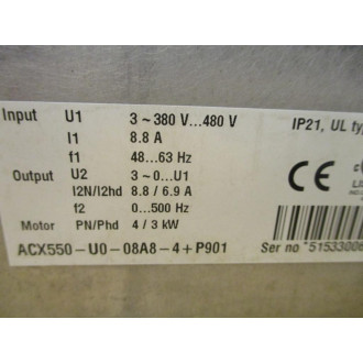 ABB ACX550-UO-08A8-4+P901 Inverter Drive ACX550UO08A84P901 Enclosure Only - Used
