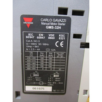 Carlo Gavazzi GMS-32H Manual Motor Starter 2.5-4A - New No Box