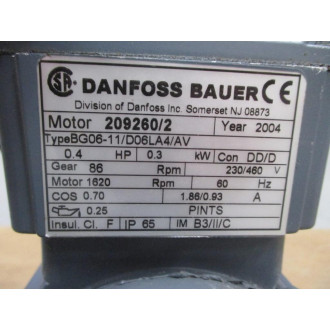 Danfoss Bauer BG06-11D06LA4AV Motor 2092602 - Used