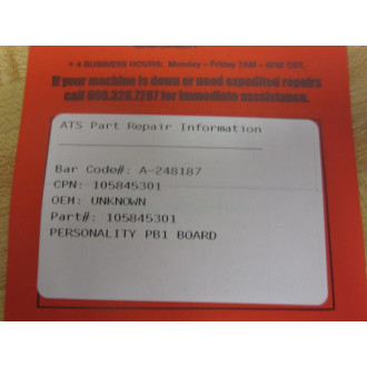 Fincor 105845301-C Personality PB1 Board 105845301 RR07100189 Rev.D - Refurbished