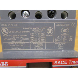 ABB SACE T1N 100 25A Circuit Breaker SACE-TMAX-T1-N-100 WO Con. - New No Box