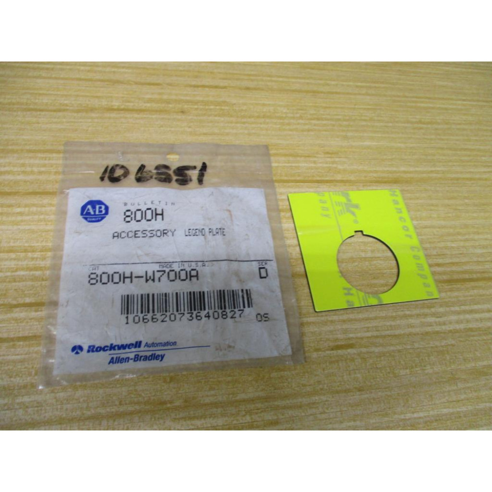 Allen Bradley 800H-W700A Legend Plate 800HW700A Ser. D