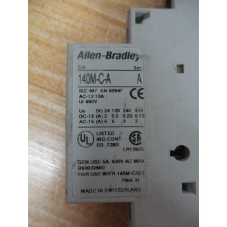 Allen Bradley 140M-C-A SAR01M10 Aux. Contact 140M-C-A - Used