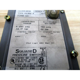 Square D 9012 GAWM-6 Pressure Switch 9012GAWM6 - New No Box