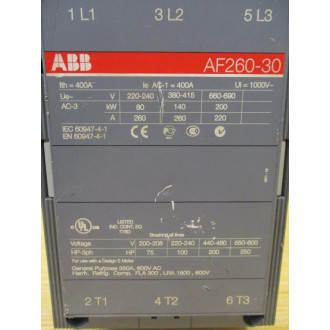 ABB AF260-30 Non-Reversing Contactor AF26030 Chipped - Used