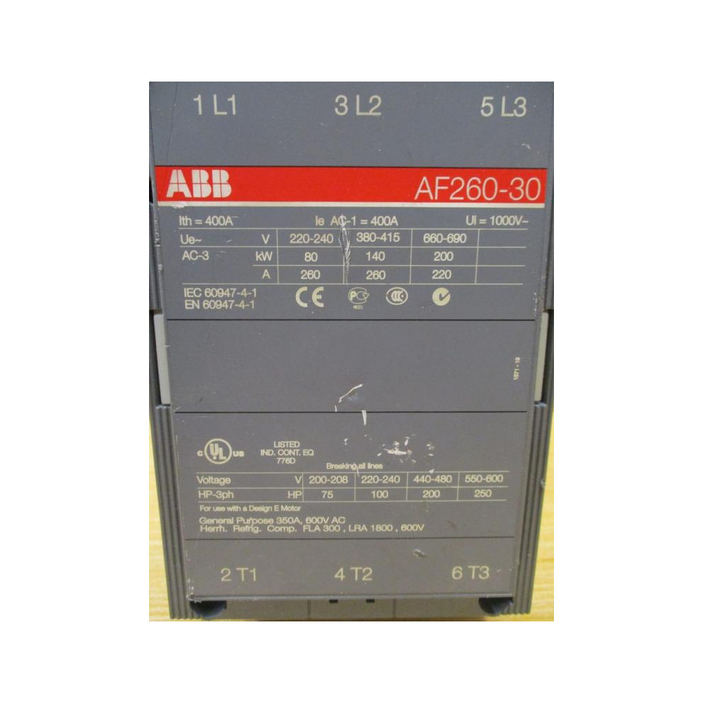 ABB AF260-30 Non-Reversing Contactor AF26030 Chipped - Used