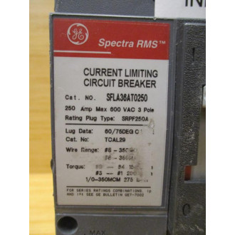 General Electric SFLA36AT0250 GE 250A Circuit Breaker Cracked,WSRPF250A - Used