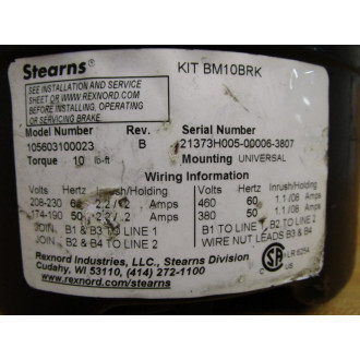 Stearns 105603100023 STD Brake W(2) Keyways - Used