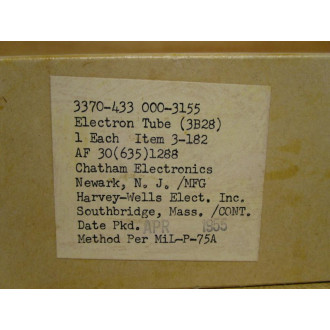 Chatham Electronics JAN CAHG 3B28 Electron Tube JANCAHG3B28