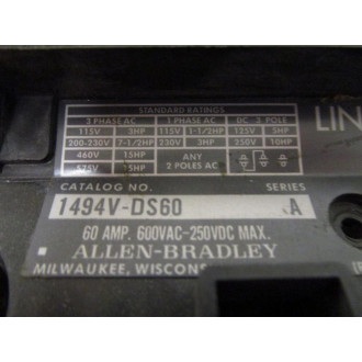 Allen Bradley 1494V-DS60 Disconnect Switch 1494VDS60 WArm - Used