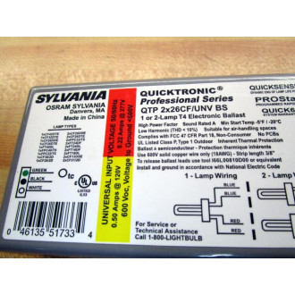 Sylvania QTP 2X26CFUNV BS Electronic Ballast QTP2X26CFUNVBS - New No Box