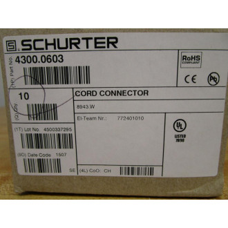 Schurter 4300.0603 Cord Connector 43000603 (Pack of 10)