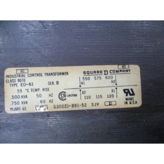 Square D 9070 EO-61 Transformer 9070 E0-61 - New No Box