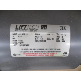 Lift Tech 441425-19 Motor 44142519 1HP 1725RPM