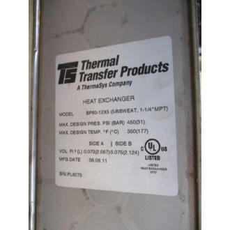 Thermal Transfer Products BP-60-12X5 Heat Exchanger BP6012X5 - Used