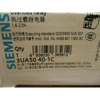 Siemens 3UA50 40-1C Overload Relay 3UA50401C