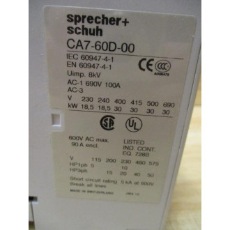 Sprecher + Schuh CA7-60D-10-100DD Contactor CA7-60D-00
