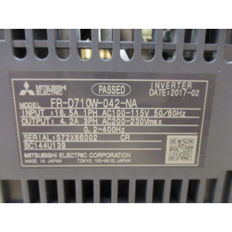 Mitsubishi FR-D710W-042-NA VSDVFDInverter FRD710W042NA