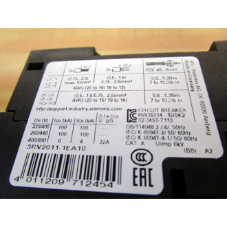 Siemens 3RV2011-1EA10 Circuit Breaker 3RV20111EA10 *E03*