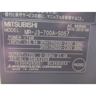 Mitsubishi MR-J3-700A-S057 AC Servo Amplifier MRJ3700AS057