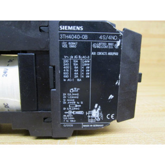 Siemens 3TH4040-0B Contactor 3TH40400B - Used