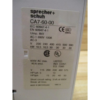 Sprecher + Schuh CA7-60-00 Contactor CA76000