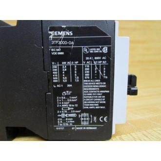 Siemens 3TF3000-0A Contactor 3TF30000A - Used