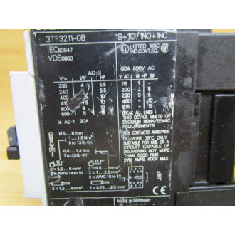 Siemens 3TF3211-0B Contactor 3TF32110B - Used