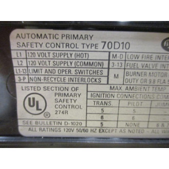 Fireye 70D10 Burner Control - Used