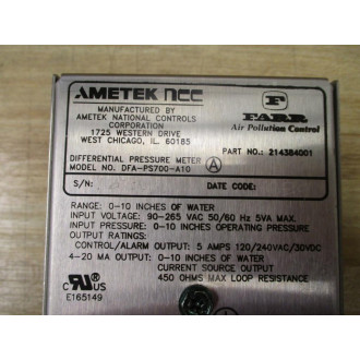 Ametek 214384001 Differential Pressure Meter DFA-PS700-A10 - New No Box
