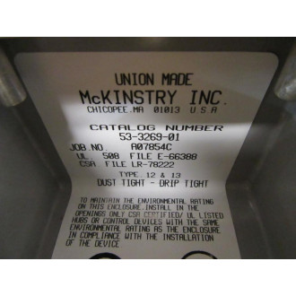 Mckinstry Metal Works 53-3269-01 Switch Enclosure - Used