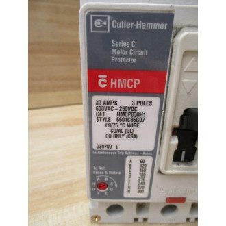 Cutler Hammer HMCP030H1 Eaton 30A Circuit Breaker 6601C86G07 - Used