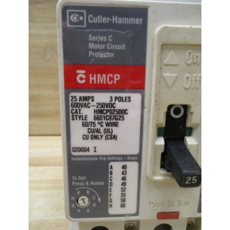 Cutler Hammer HMCP025D0C Eaton 25A Circuit Breaker 6601C87G25 - Used